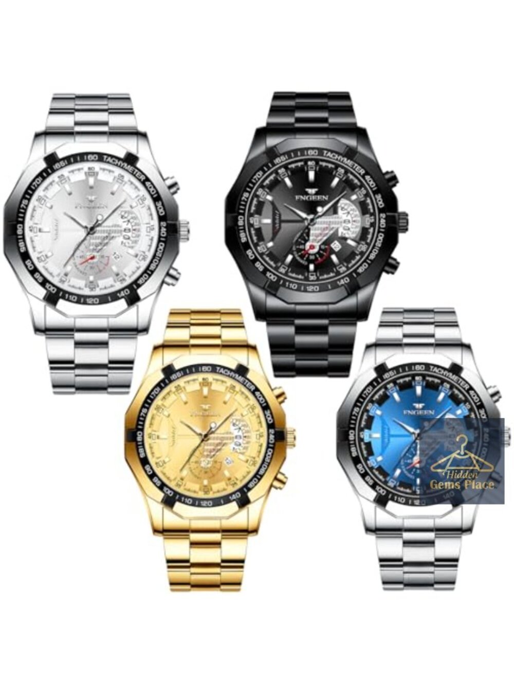 4 Pack Men's Business Dress Analog Quartz Wrist Watches Stainless Steel